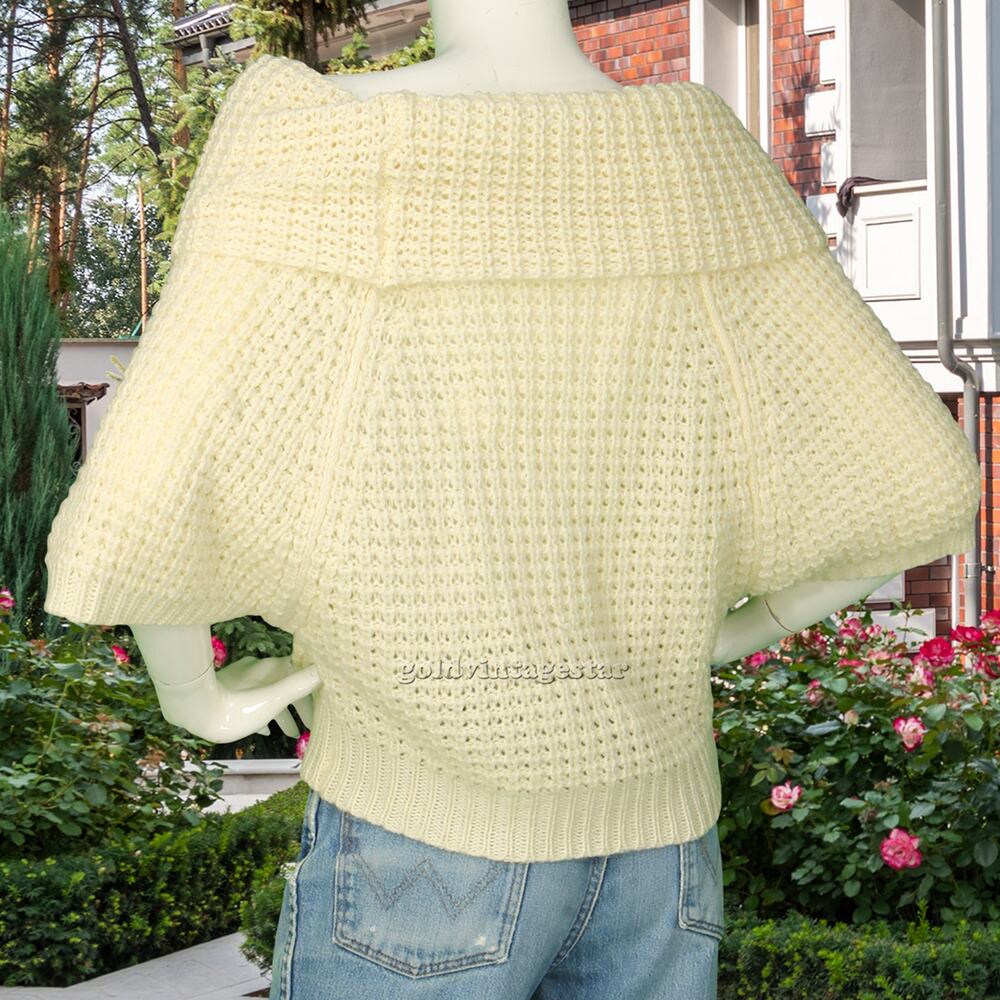 The Hanger Wool Blend Granny Crochet Knit Ivory Short Sleeve Top Sweater M
